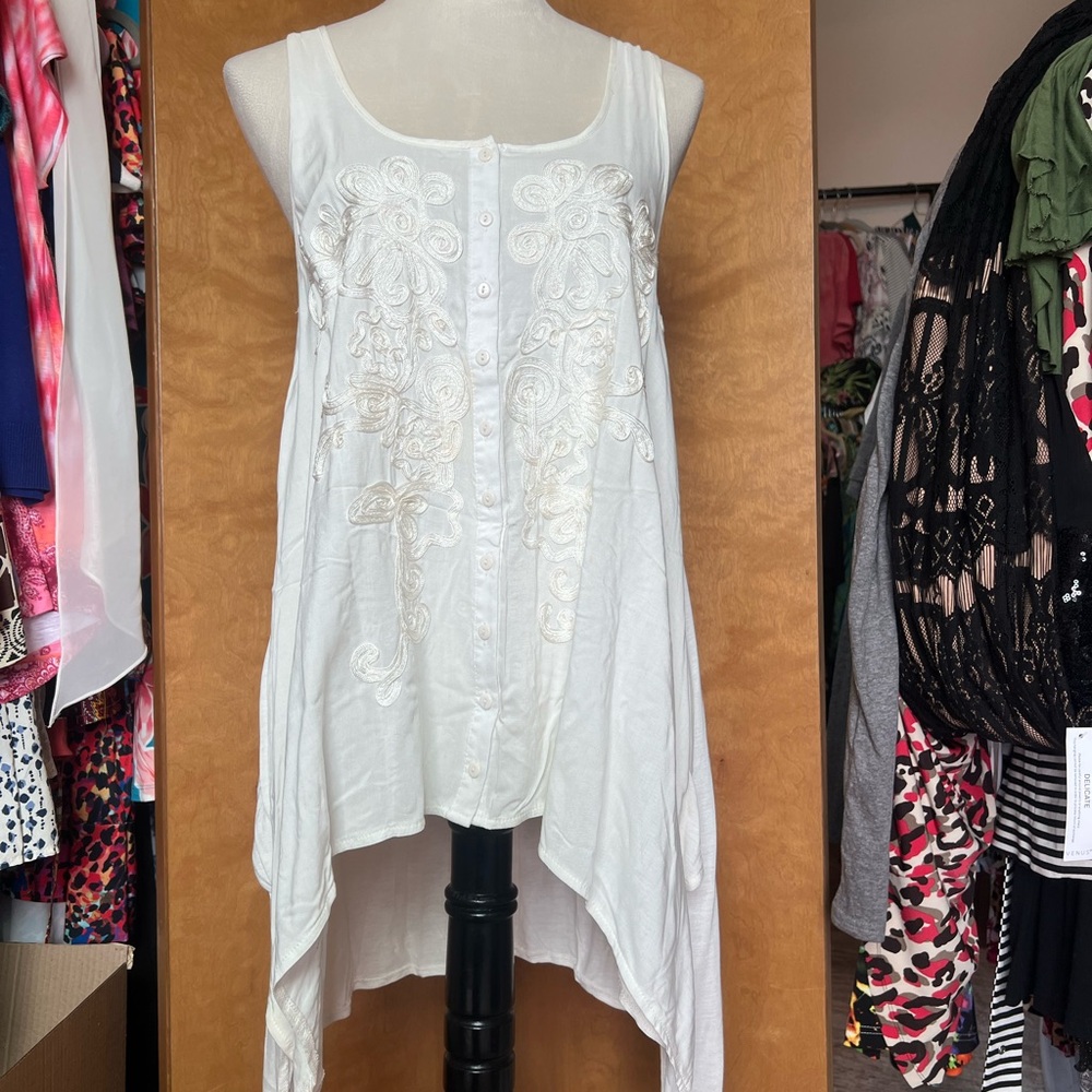 Free People White Embroidered Sleeveless High-Low Tunic - Picture 1 of 5